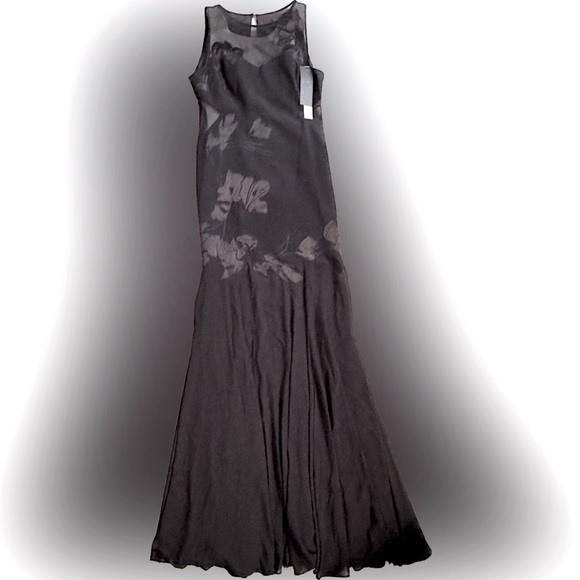 HALSTON HERITAGE BLACK FORMAL GOWN DRESS SEMI SHEER SZ 8 WEDDING PARTY NEW YEARS - Picture 3 of 6